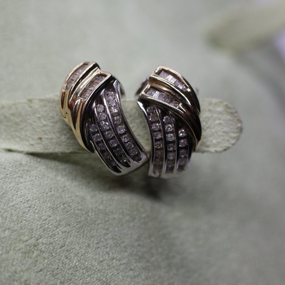 Lovely 14K Gold, Sterling, and Diamond Earrings – Omega Back - Picture 11 of 13